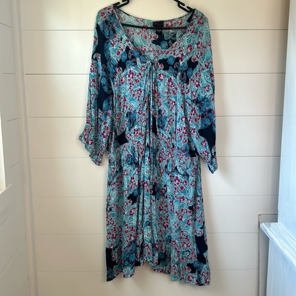 Dresses & Skirts - Torrid Blue Pink Floral Knee Length Dress Size 4X Tie Front Ruffle Hem